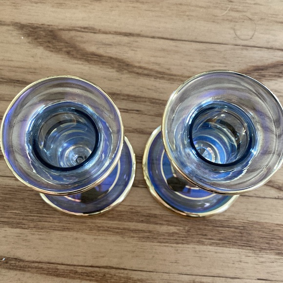Blue luster glass candle stick holders - Picture 3 of 5